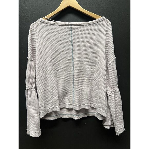 We the FreeGray Waffle Thermal V-Neck Tunic Top Gray S - Picture 3 of 6
